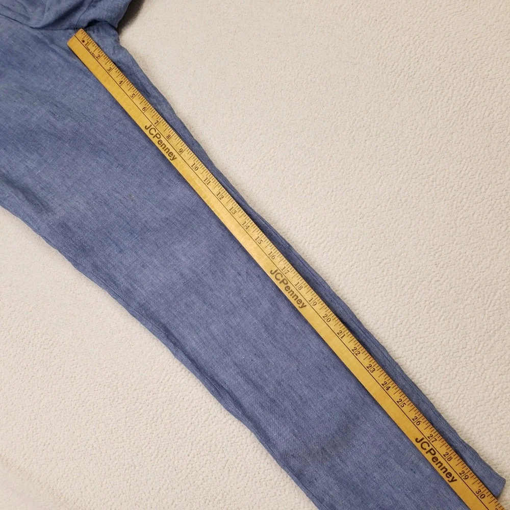 Tommy Hilfiger Dress Pants Men 32x32 Blue 100% Linen Flat Front Trousers Raw Hem